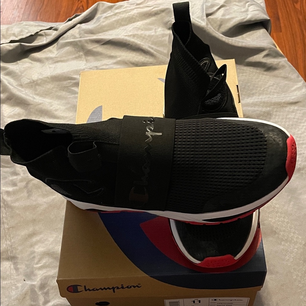 Champion Black and Red Men's Slip-On Sneakers
